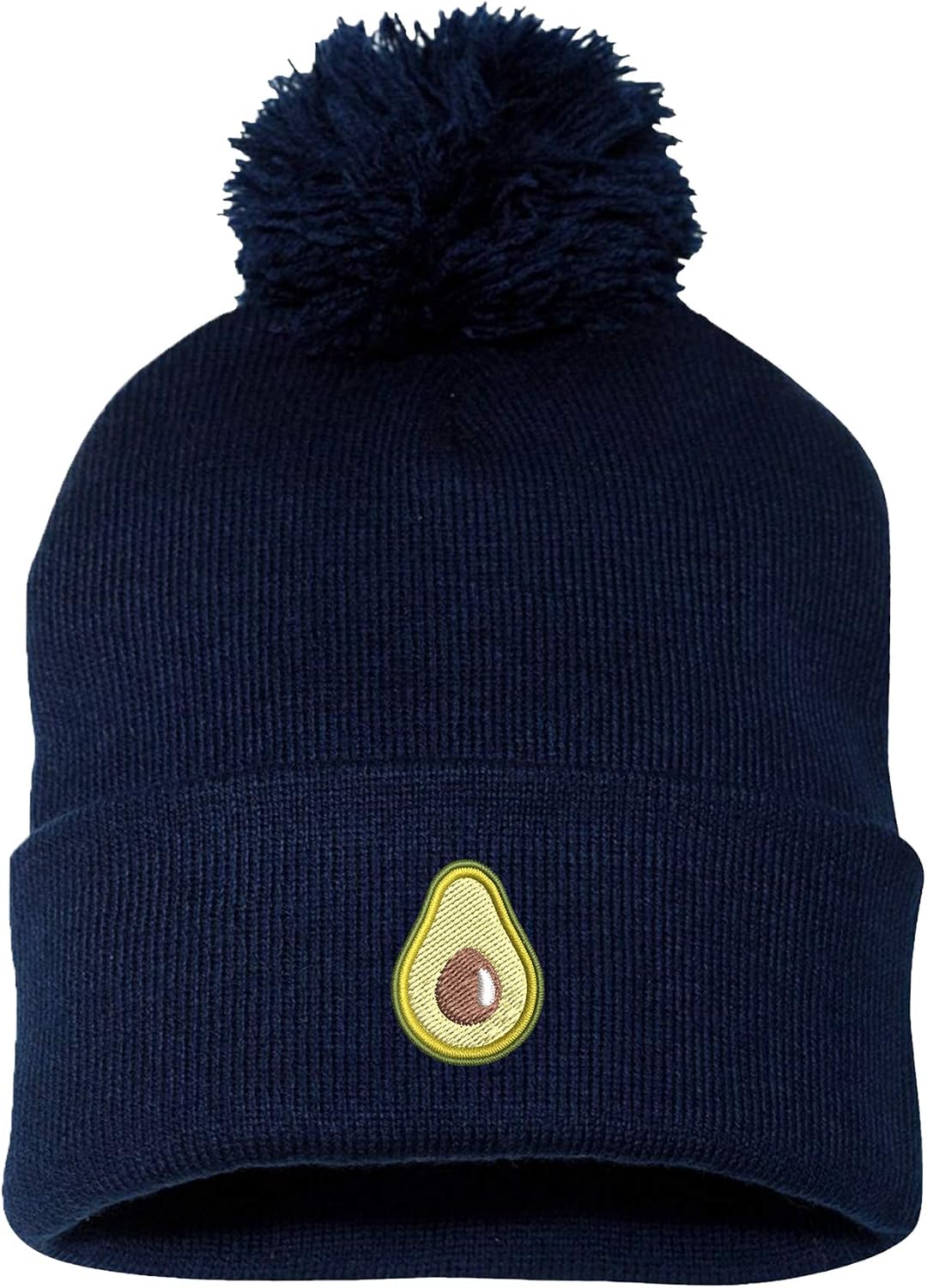 Embroidered Avocado Thick and Warm Skull Cap Cuffed Pom Beanie Men Women Kids