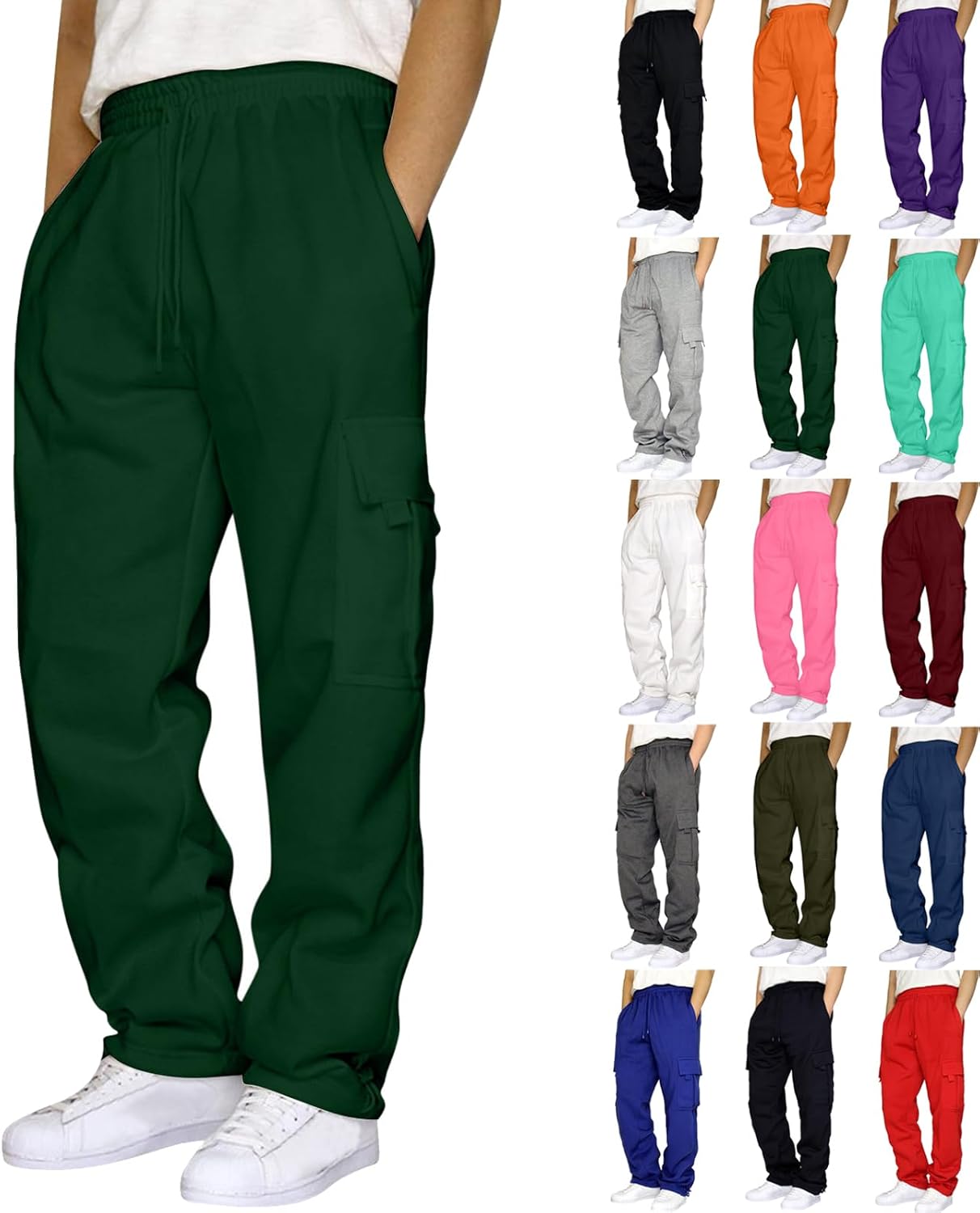 Cargo Sweatpants for Men Big and Tall Loose Fit Casual Workout Running Pants Drawstring Joggers Wide Leg Cargos