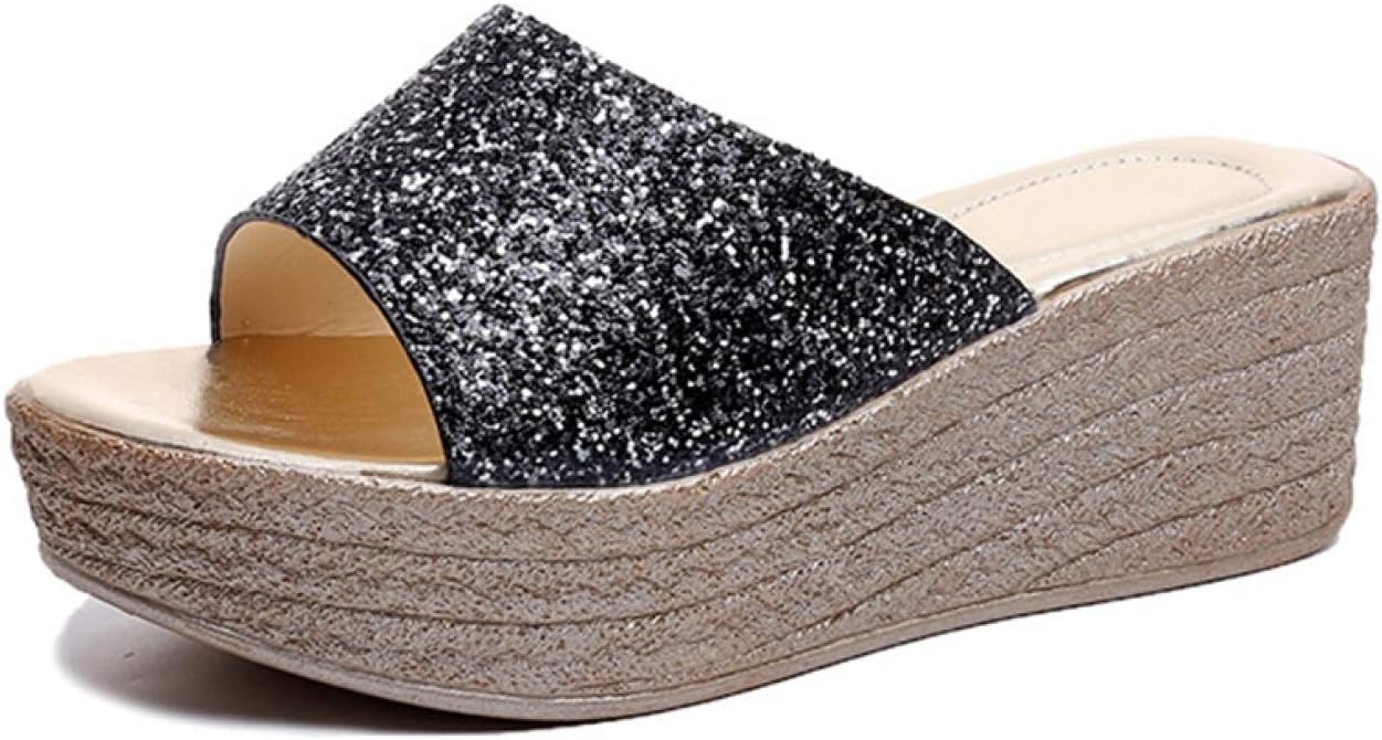 [KLIAN] ミュール サンダル レディース 厚底ミュール ウエッジソール 美脚 歩きやすい キラキラ ハイヒール シューズ ウェ