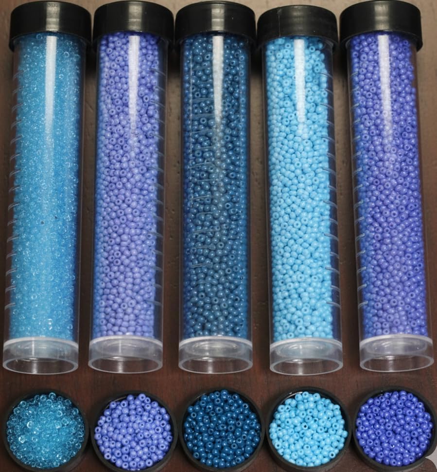 Image of Beadsnfashion Preciosa Seed Beads Tube Combo, 5 Shades of Turquoise Color Size 11 /0 (2 MM) for Beading, Jewellery Making, Embroidery, Bracelets, Necklace and Craft Projects