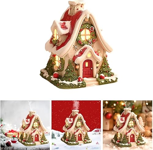 Miniatura 7 de Christmas Snowy House Log Cabin Incense Burner, Christmas Cabin Incense Burner with Smoking Chimney Decorative Incense Burner for Home Indoor