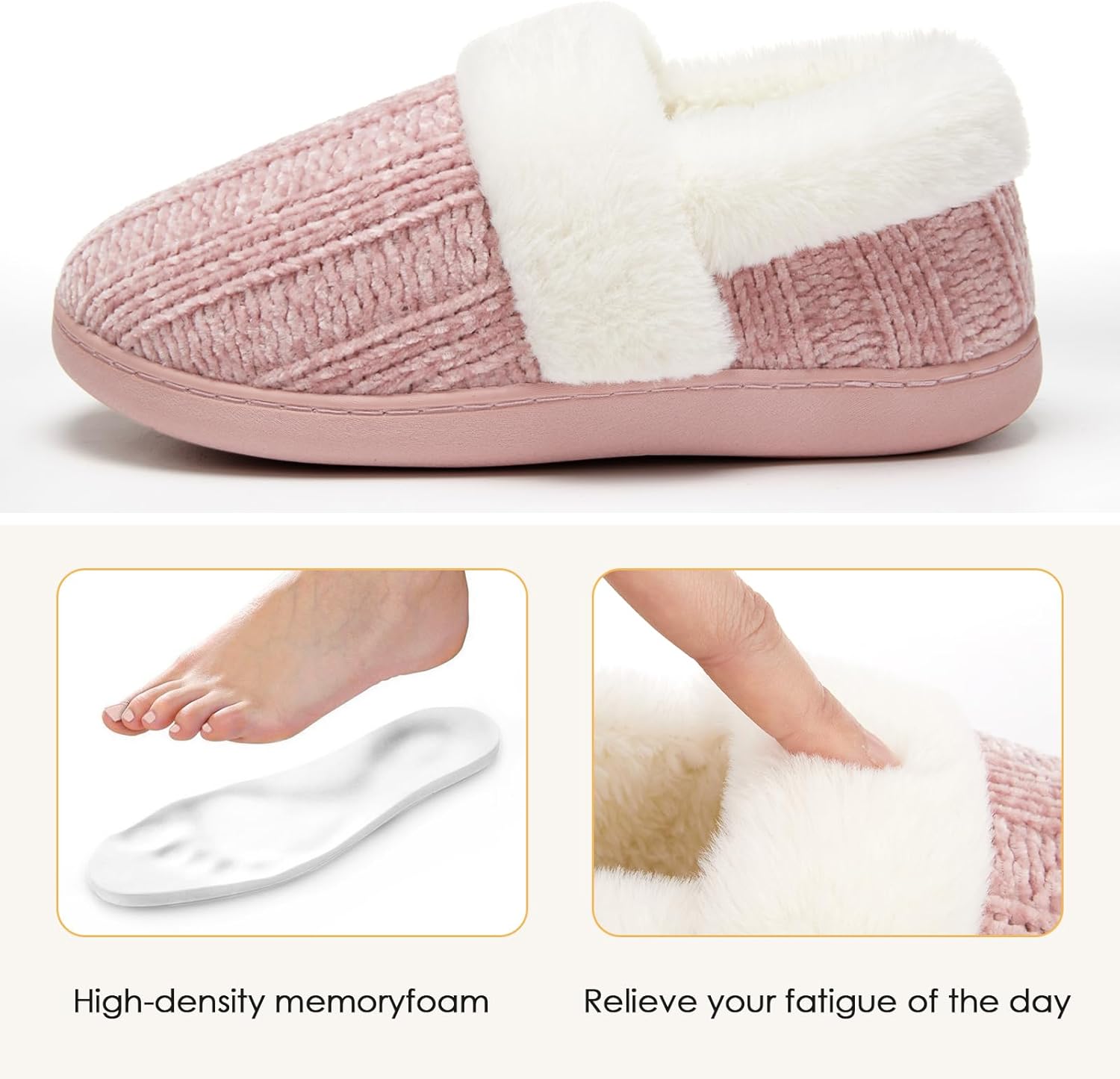 ATHMILE House Slippers for Women Memory Foam Closed Back House Shoes Outdoor Indoor Bedroom Slippers Chenille Knit Fleece Fuzzy Comfy Cozy - Image 4