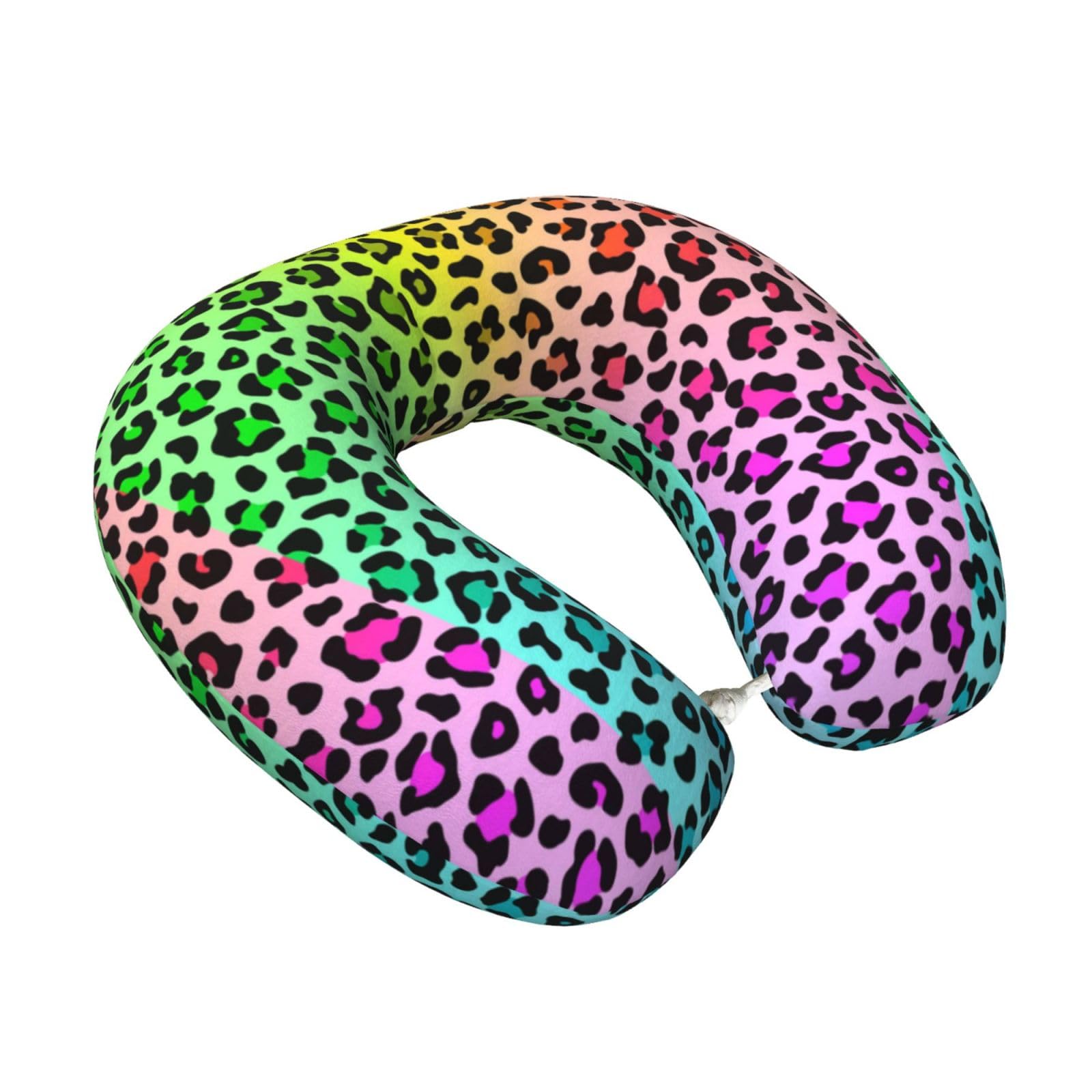 LKYMOH Radial Rainbow Multicolor Leopard Pattern, Travel Neck Pillow U-Shaped Memory Neck Support Soft Comfortable With Washable Cover For Airplane Car Traveling and Office