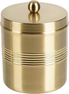 nu steel Nusteel Steel Jewel Decorative Stainless Steel Bathroom Vanity Countertop Storage Organizer Canister Jar for Cotton Swabs, Rounds, Balls, Makeup Sponges, Bath Salts, Rich Gold Finish