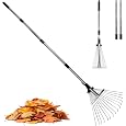 Garden Rake for Leaves,Heavy Duty Metal Adjustable Leaf Rake for Lawns,Long Handle 33"-69" with Expandable Head 8"-15",Garden