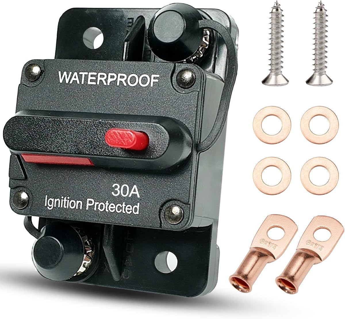 30 Amp Circuit Breaker for Boat Trolling Motor Marine ATV Trailer Vehicles Stereo Audio Electronic Battery Solar System Inline Fuse with Manual Reset Switch Waterproof DC 12V-48V (30A)