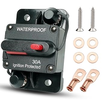 30 Amp Circuit Breaker for Boat Trolling Motor Marine ATV Trailer Vehicles Stereo Audio Electronic Battery Solar System Inline Fuse with Manual Reset Switch Waterproof DC 12V-48V 30A