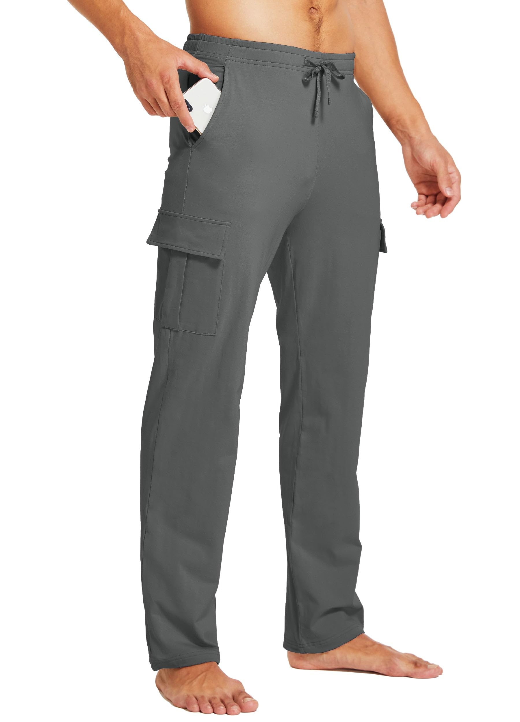 Willit Men's Cotton Yoga Sweatpants Cargo Open Bottom Joggers Straight Leg Running Casual Athletic Pants with Pockets