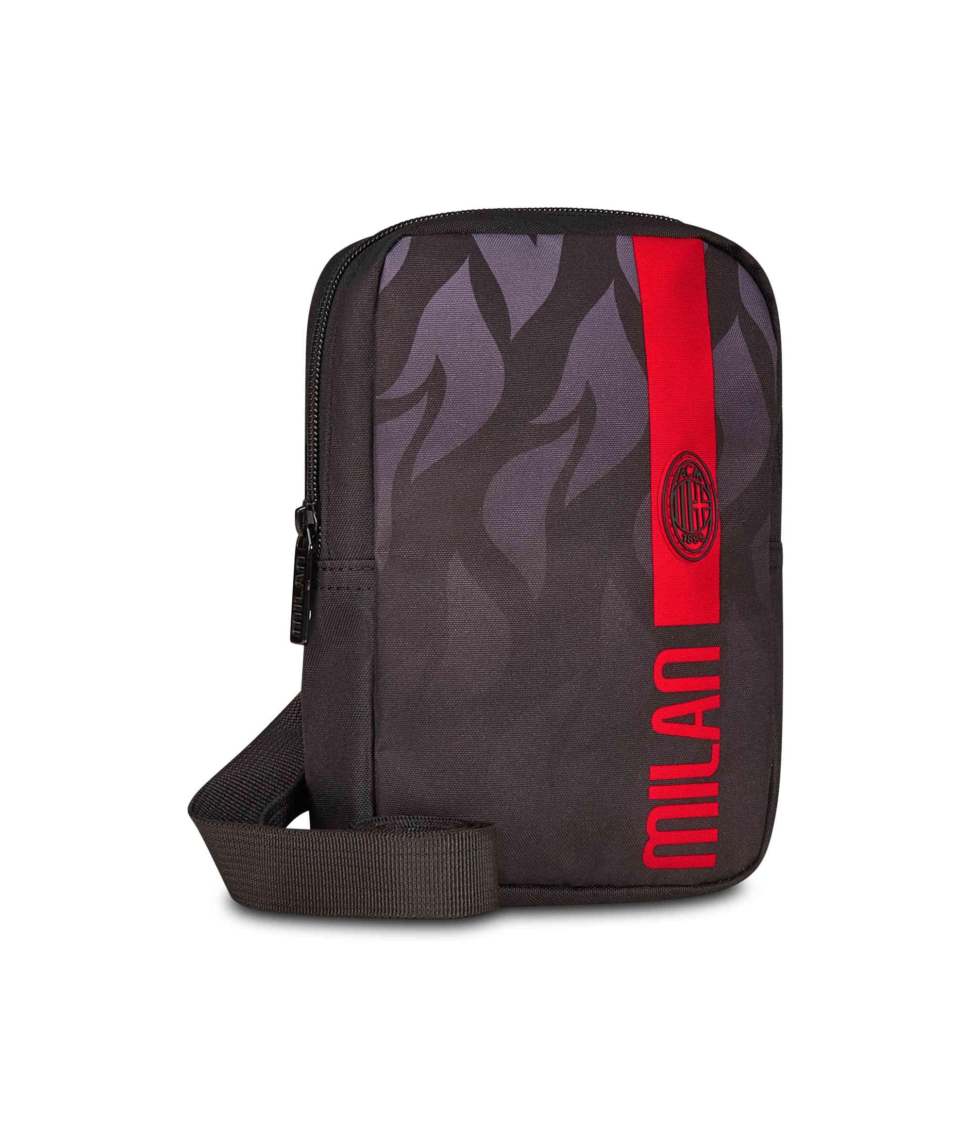 Seven Borsa a tracolla Milan, Nero, Tasca posteriore con zip, Tracolla regolabile, Per bambini e ragazzi, Calcio, Viaggi e tempo libero, Idea regalo tifoso