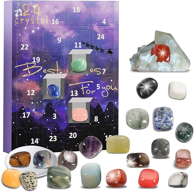 RAMXCION Crystal Advent Calendar 2024 for Kids,24 Days Natural Crystals
