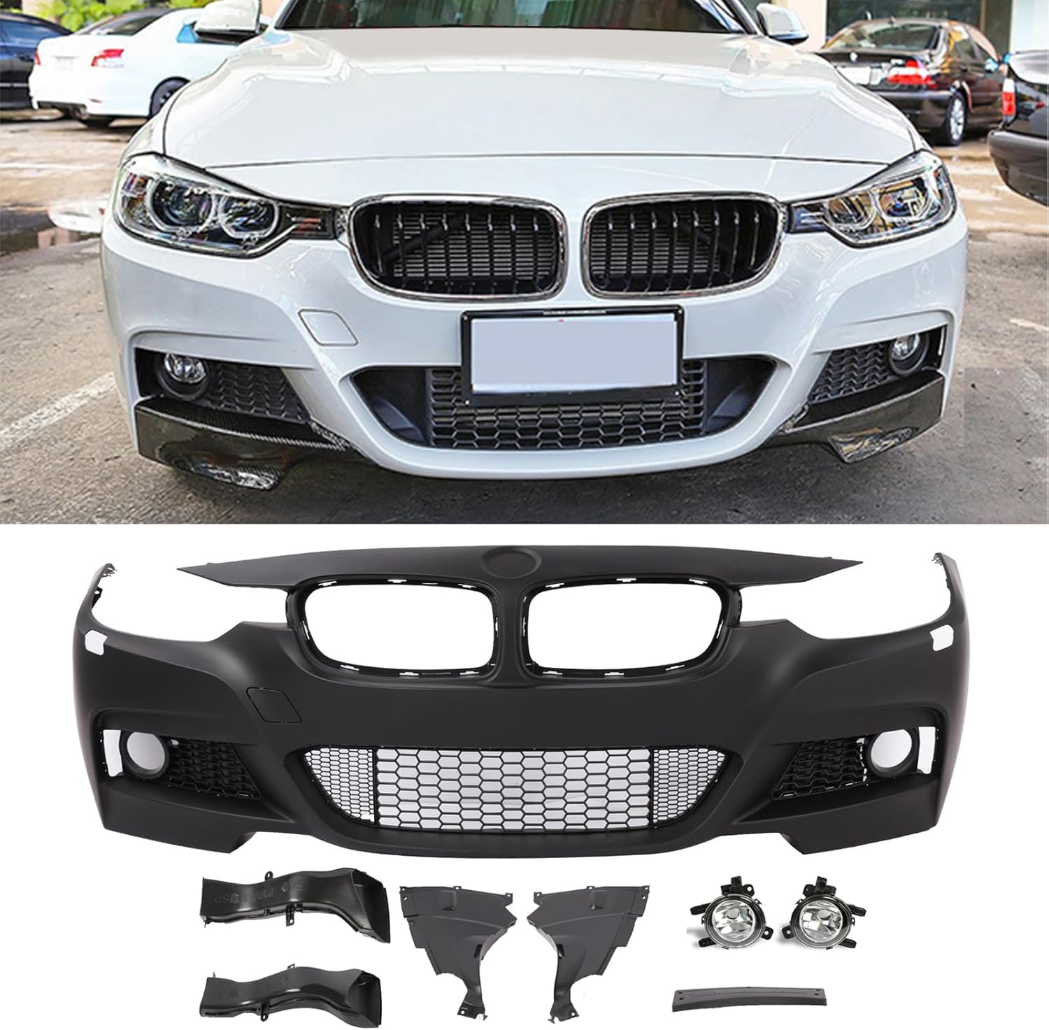 PENSUN Mtech Style Front Bumper Fits for 2012-2018 BMW F30 F31 3 Series Sedan Wagon W/PDC Holes W/Fog Lights (W/O PDC Holes W/Fog Lights)
