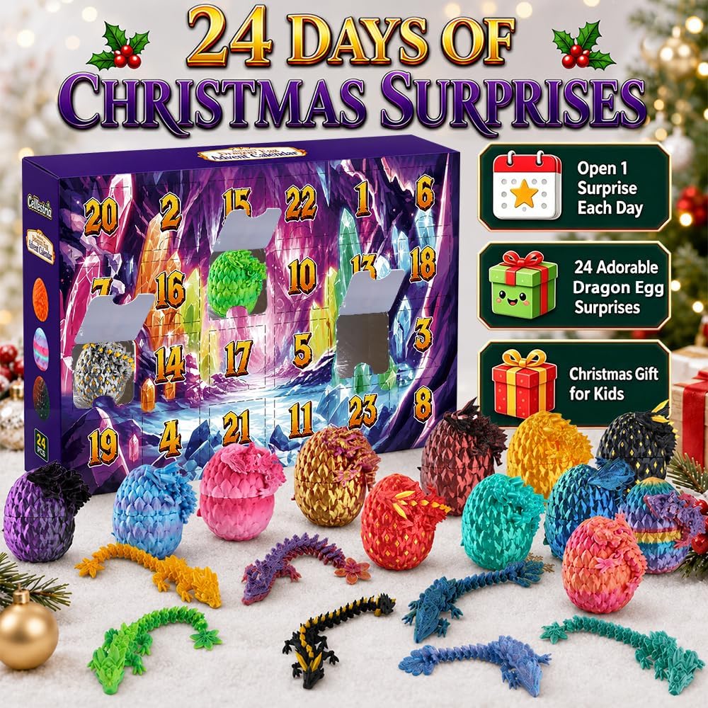 Celltestria 2026 Advent Calendar 24Pcs 3D Printed Dragon with Eggs Toys