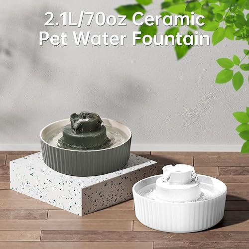 Miniatura 8 de Fuente de agua de cerámica para gatos, 2.1L70 onzas, fuente de agua de cerámica para mascotas, fuente automática de agua para gatos, dispensador de