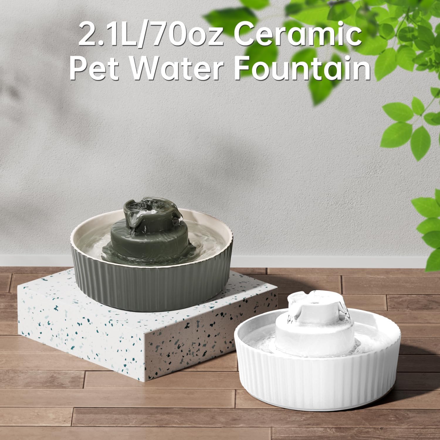 Ceramic Cat Water Fountain, 2.1L/70oz Ceramic Pet Water Fountain Automatic Cat Drinking Fountains Pet Water Bowl, Porcelain Cat Water Dispenser with Ultra-Quiet Pump for Cats and Dogs (White) - image 8