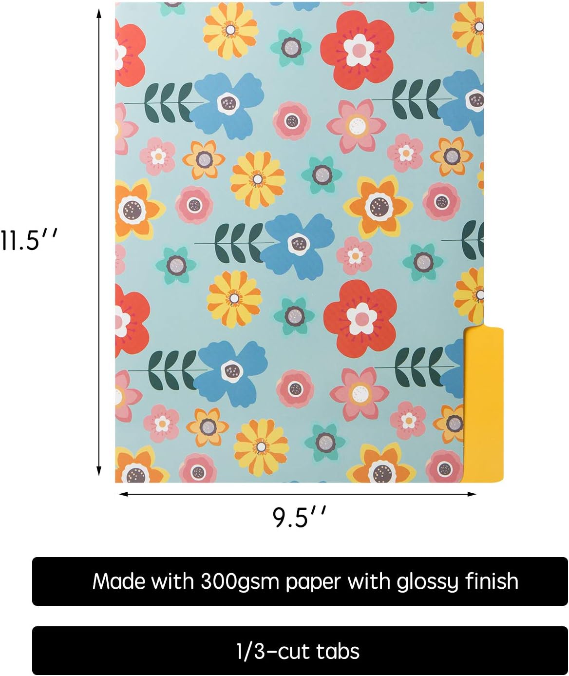 10 Cute File Folders -Floral File Folders & Colored File Folders in Vibrant Colors -Decorative File Folders -Pretty File Folders- 300 gsm Thick, Letter Size File Folders - 9.5 x 11.5 inch (Pack of 10)