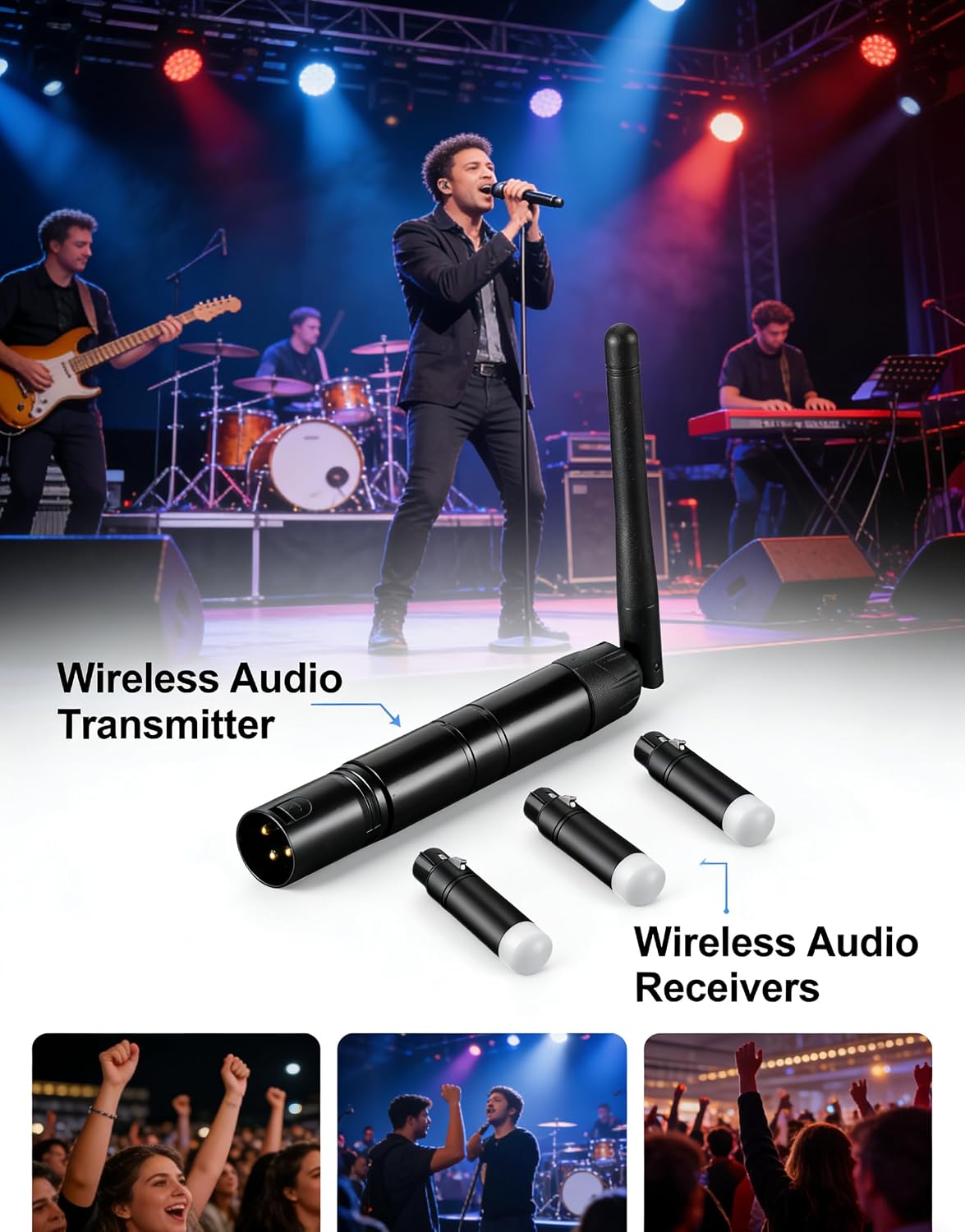 4 DMX Wireless Connectivity, 1 Male Transmitter and 3 Female Receivers Dfi2.4G Automatic Frequency Hopping Set, Suitable for DJ Lighting, Stage Performances, and Wedding Celebrations.