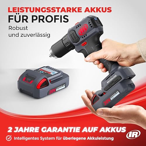 Miniatura 10 de Ingersoll Rand D3141-K22 - Taladro compacto inalámbrico de 12 pulgada y 20 V, kit de 2 baterías, par de 450 in-lb, portabrocas sin llave, empuñadura