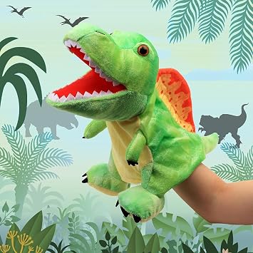 Plush Hand Puppet Stuffed Animal Toy Open Movable Mouth Creative Role Play Storytelling Plushies Gifts for Kids Toddlers Birthday Christmas Spinosaurus