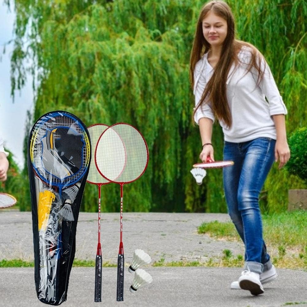 Portable Badminton Rackets Set 4 Rackets with Net Pole Easy to Assemble for Backyard Beach Game