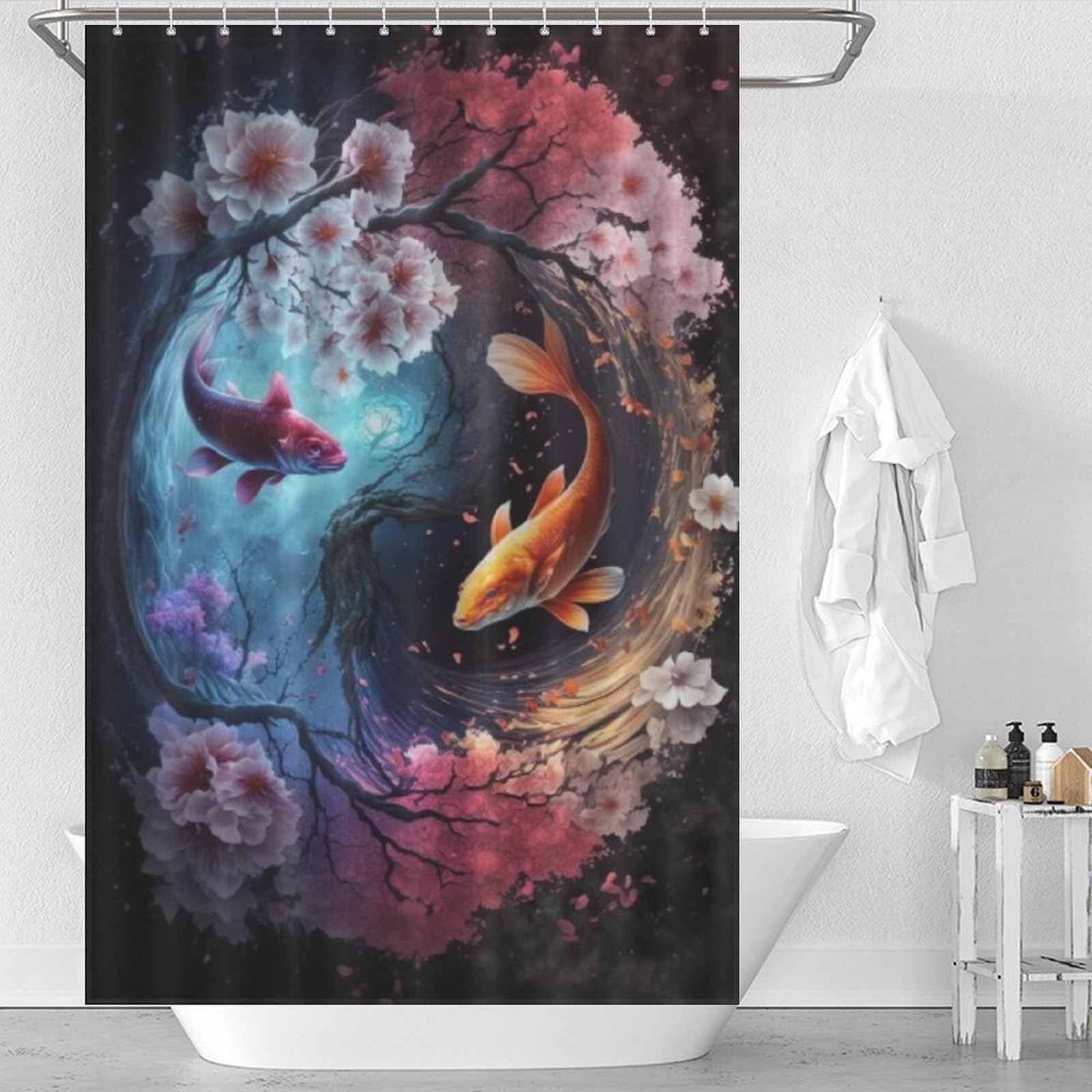 Rideau de douche anti éclaboussures Yin Yang 122x183cm pour éliminer l'eau sur le sol