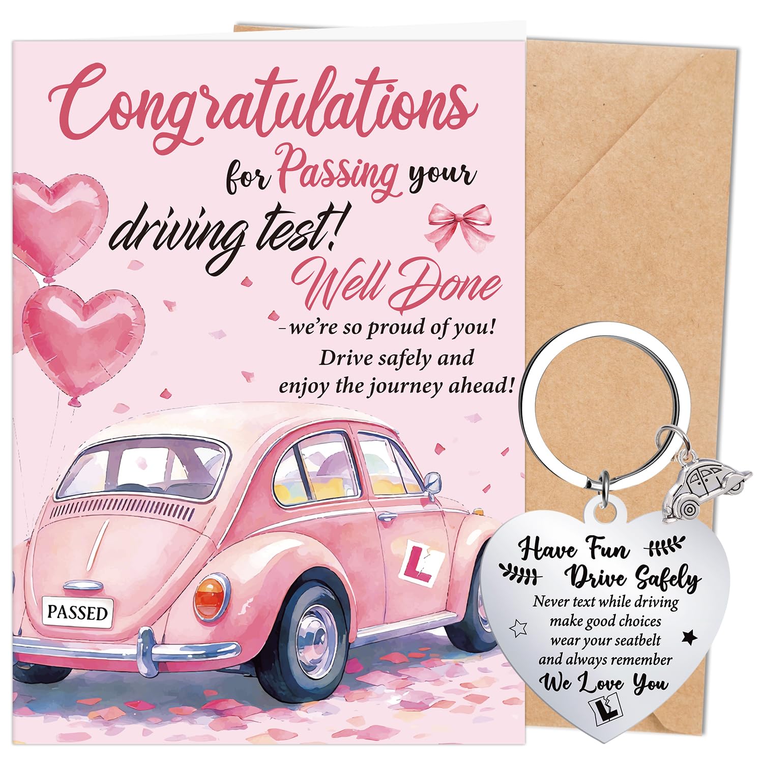 Luvart Congratulations Driving Test Card Gift - Passing Your Driving Test Greeting Card with Keychain New Driver Gifts Well Done Passing Exam Gifts for Women Her Daughter โ image 1