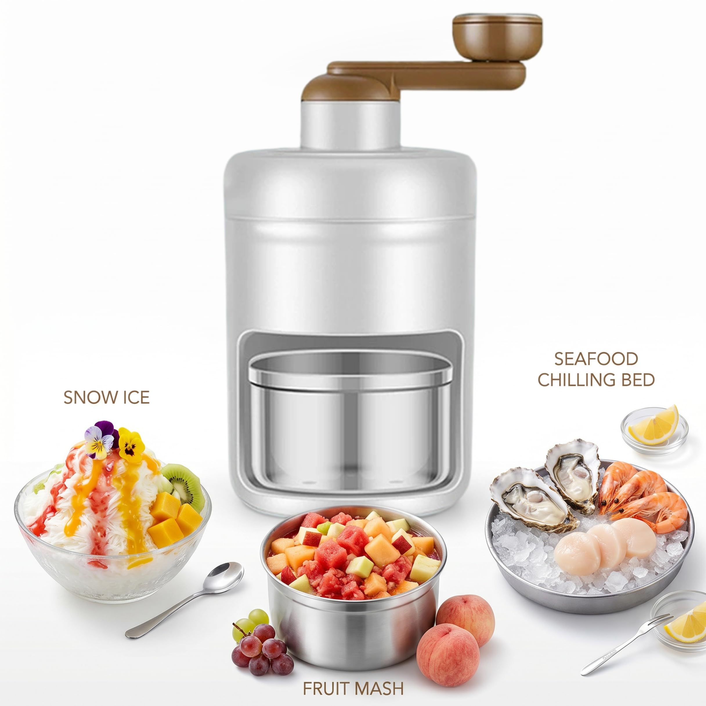 Trituradora de Hielo Manual portátil con manivela y Cuchillas de Acero Inoxidable 304, máquina de Afeitar para Hielo para el hogar, Exteriores, Camping, Bares, Conos de Nieve