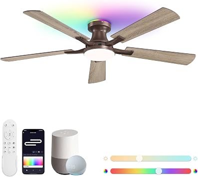 ZMISHIBO 52 Inch Smart Ceiling Fan with RGB Light, Alexa/App/Remote Control