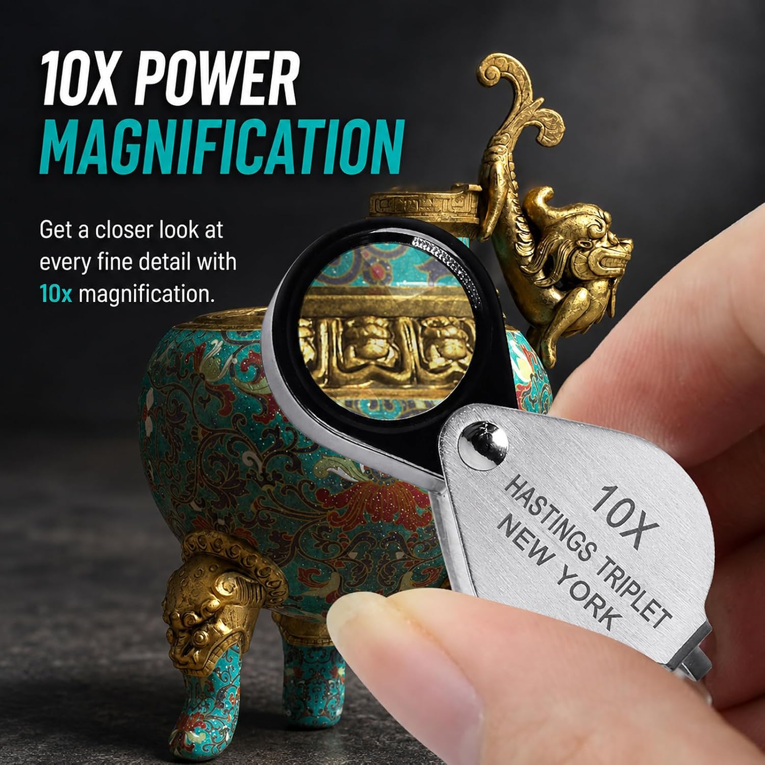 Hastings Triplet Loupe 10X Jeweler's Loupe with 16mm Triplet Lens Foldable Tiny Loupe Magnifier Gemstone Magnifying Tool with Cloth Bag for Jewelry, Diamond, Coins, Watches and Stamps image 3