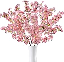 6PCS Cherry Blossoms 82cm Artificial Cherry Branches Pink Plastic Flowers for Pot Sakura Artificial Flowers Artificial Flowers Bouquets for Vase Office Wedding Balcony