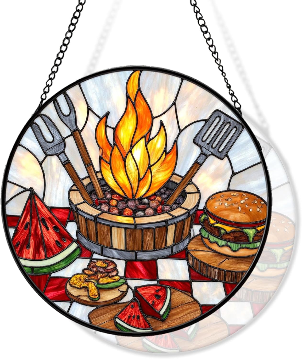 Campfire Acrylic Puzzle Suncatcher for Window Hanging, BBQ Grill & Picnic Sun Catcher, Summer Outdoor Cooking Window Decor, Funny Stained Glass Gift for Men Women 111701 (7.4 Inch)