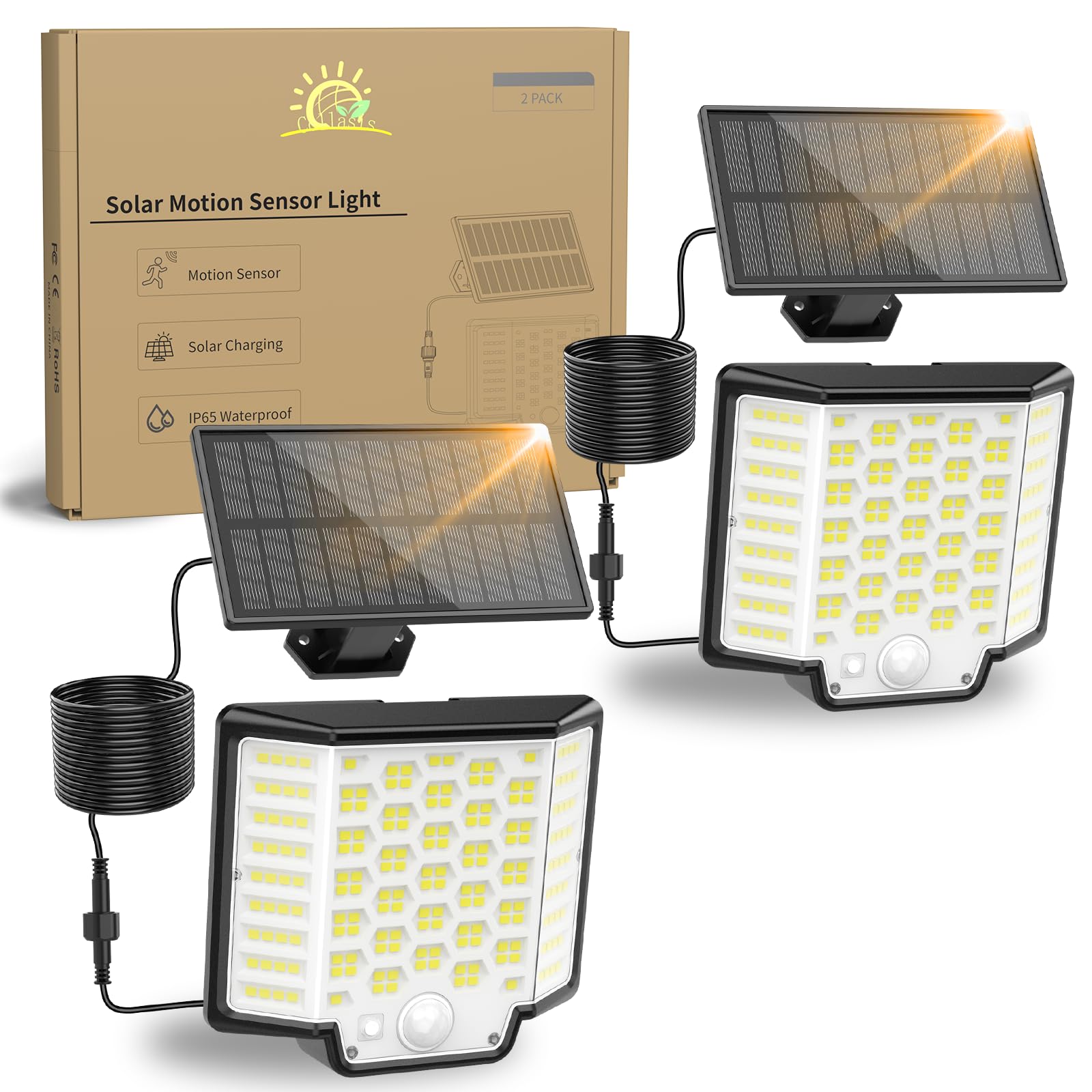Collasis Luci Solari da Giardino, [186LED/3Modes] Faretto Led da Esterno Solare 270°Illuminazione con Sensore luci da Esterno IP65 Impermeabile Lampade Solari da Giardino per Garage, Pareti-[2 Pezzi]