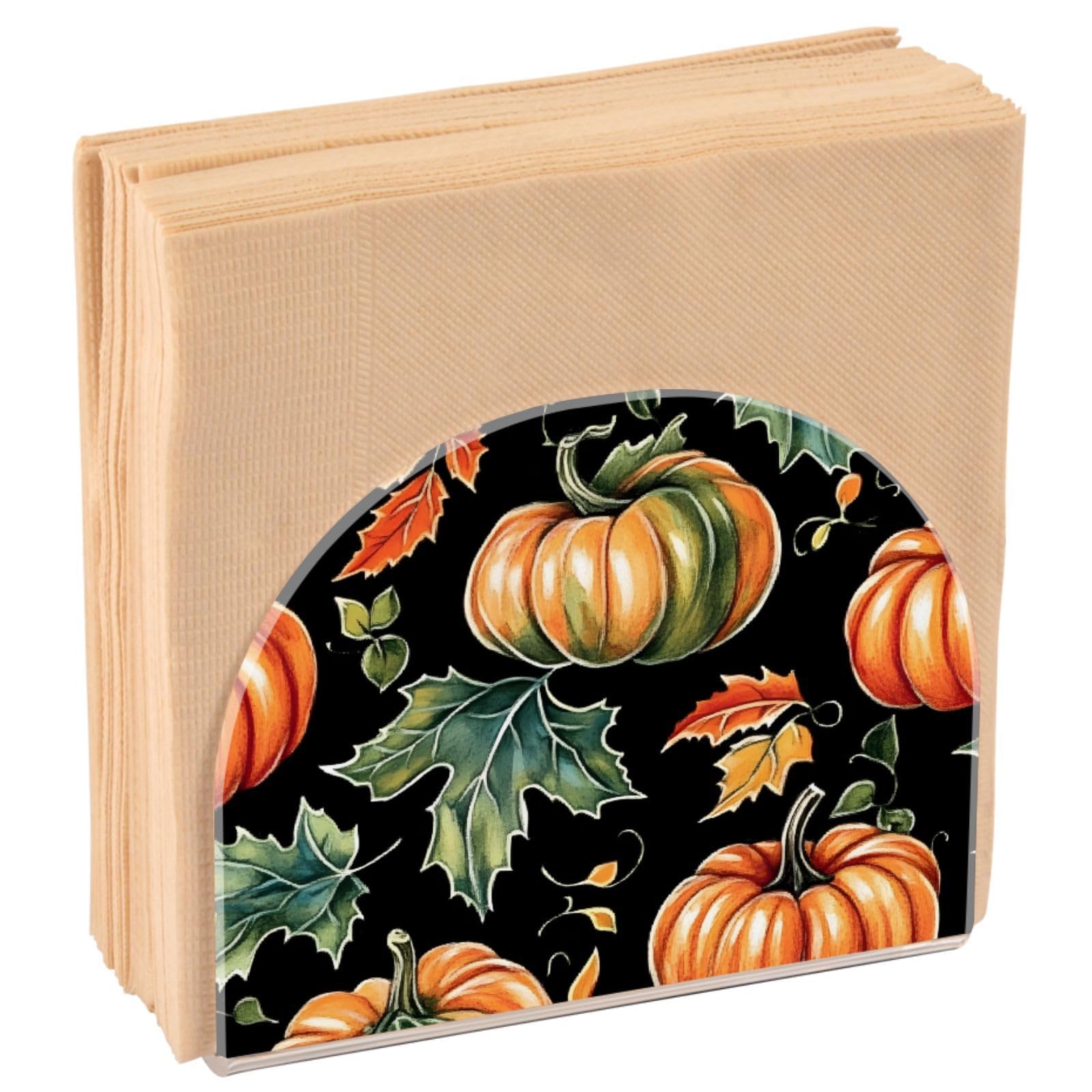 Napkin Holder for Table, Autumn Pumpkin Acrylic Paper Napkin Holder, Kitchen Tissue Paper Dispenser Cocktail Napkin Holder for Dining Table, Party Guest, Bathroom