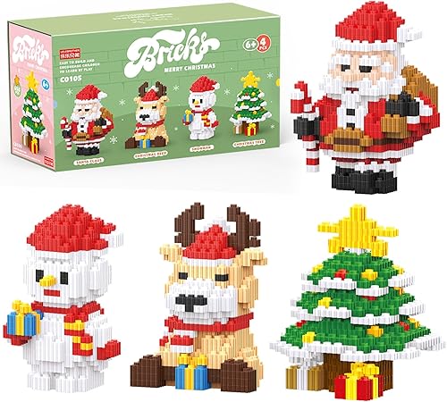 Juego de bloques de construcción de Navidad 4 en 1 compatible con Lego Christmas Micro Blocks apilables, juguetes nuevos, caja de regalo de Año