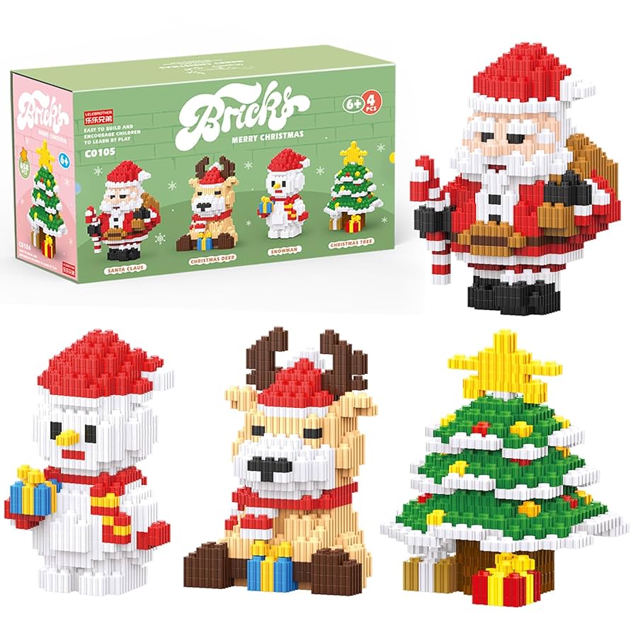 Christmas-themed LEGO building blocks set with colorful pieces and holiday decorations