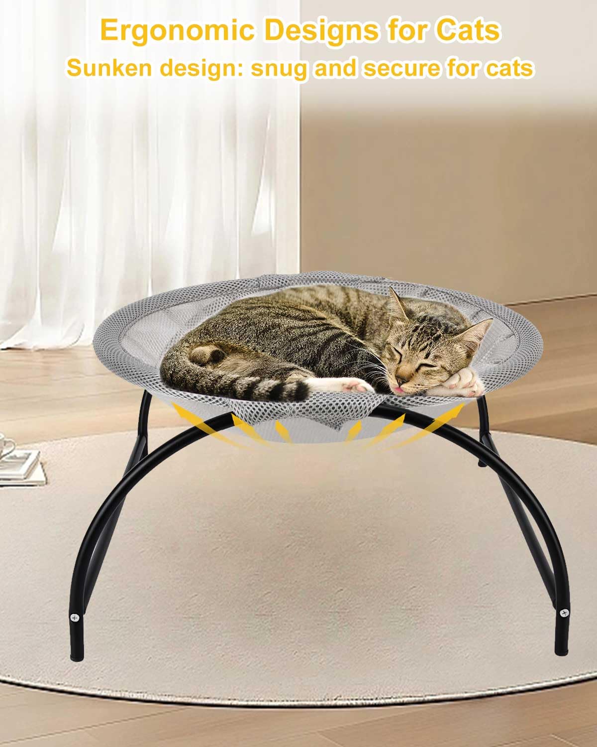 mumisuto Amaca per Gatti, Cuccia per Gatti da Interno Staccabile, Amaca Gatto Traspirante e Lavabile, Struttura Stabile, Facile Montaggio, per Piccolo Cani e Gatto Grande, 43×43×24,5cm, Grigio