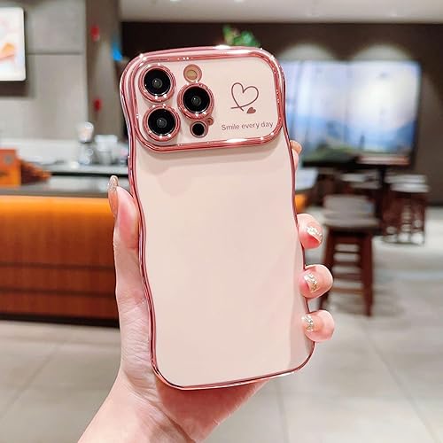 Miniatura 2 de LSL Funda compatible con iPhone 15 Pro Max con protector de cámara, bonita funda de lujo chapada en corazón para mujeres y niñas, marco ondulado