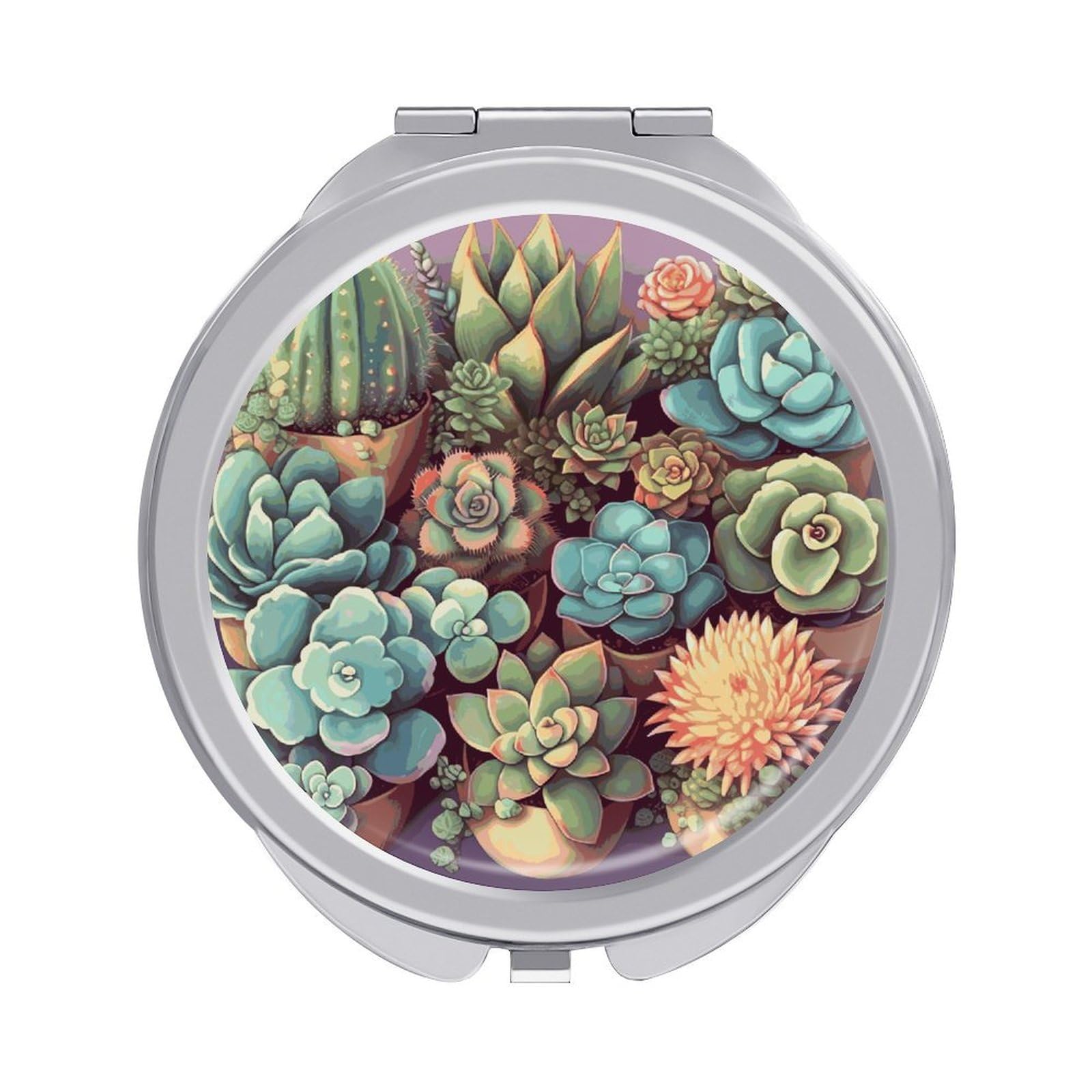 JTREHY Cute Succulents Makeup Mirror Portable Folding Mirror Compact Travel Mirrors 2-Sided Round Pocket Mirrors Cute Handheld Beauty Mirror for Handbag Purse for Women Gift