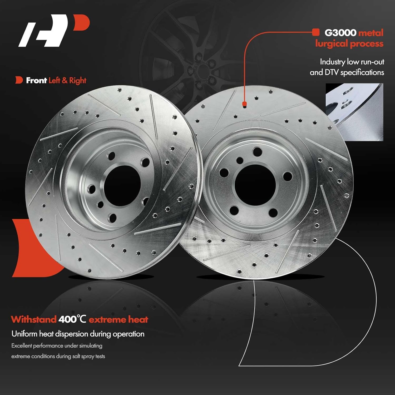 A-Premium 12.99 inch (330mm) Front Drilled and Slotted Disc Brake Rotors Compatible with Select BMW Models - F10 Series 528i 2011-2016, 528i xDrive 2012-2016, 2-PC Set