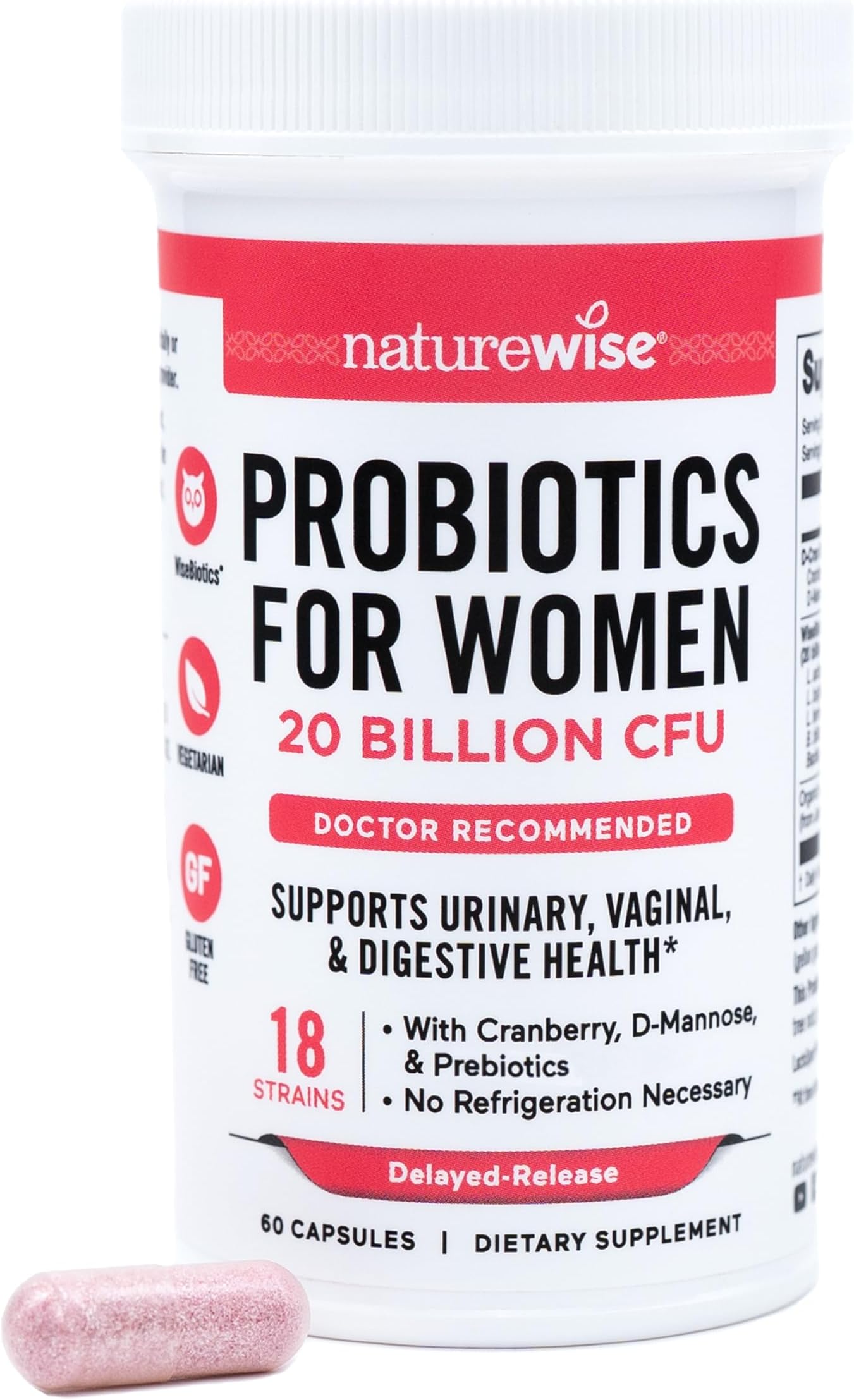 NatureWise Probiotics for Women | Time-Release Probiotic Supplement Comparable to 90 Billion CFU | Cranberry & D Mannose for l, Urinary, Digestive & Immune Health (Packaging May Vary) [1 Month]