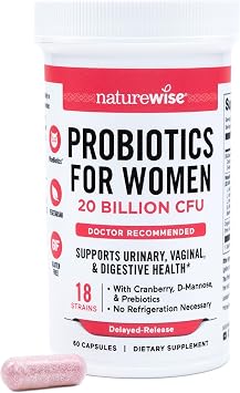 NatureWise Probiotics for Women + Organic Prebiotics D-Mannose & Cranberry - Vaginal Probiotics for PH Balance, Digestive & Urinary Tract - 18 Strains, 20 Billion CFU - 60 Capsules[60-Day Supply]