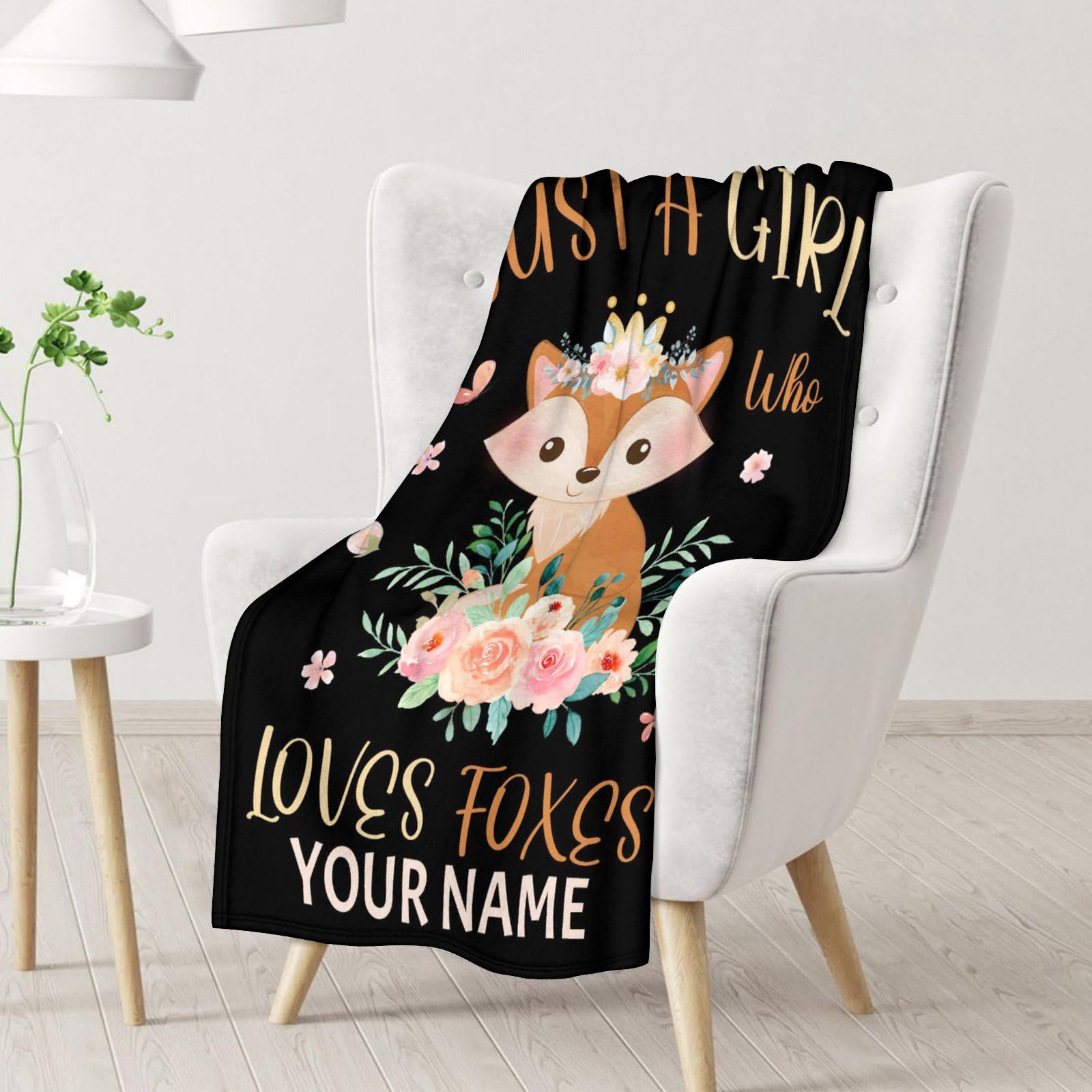 Custom Fox Blankets with Name - Soft Warm Blanket Throw for Girls - 40