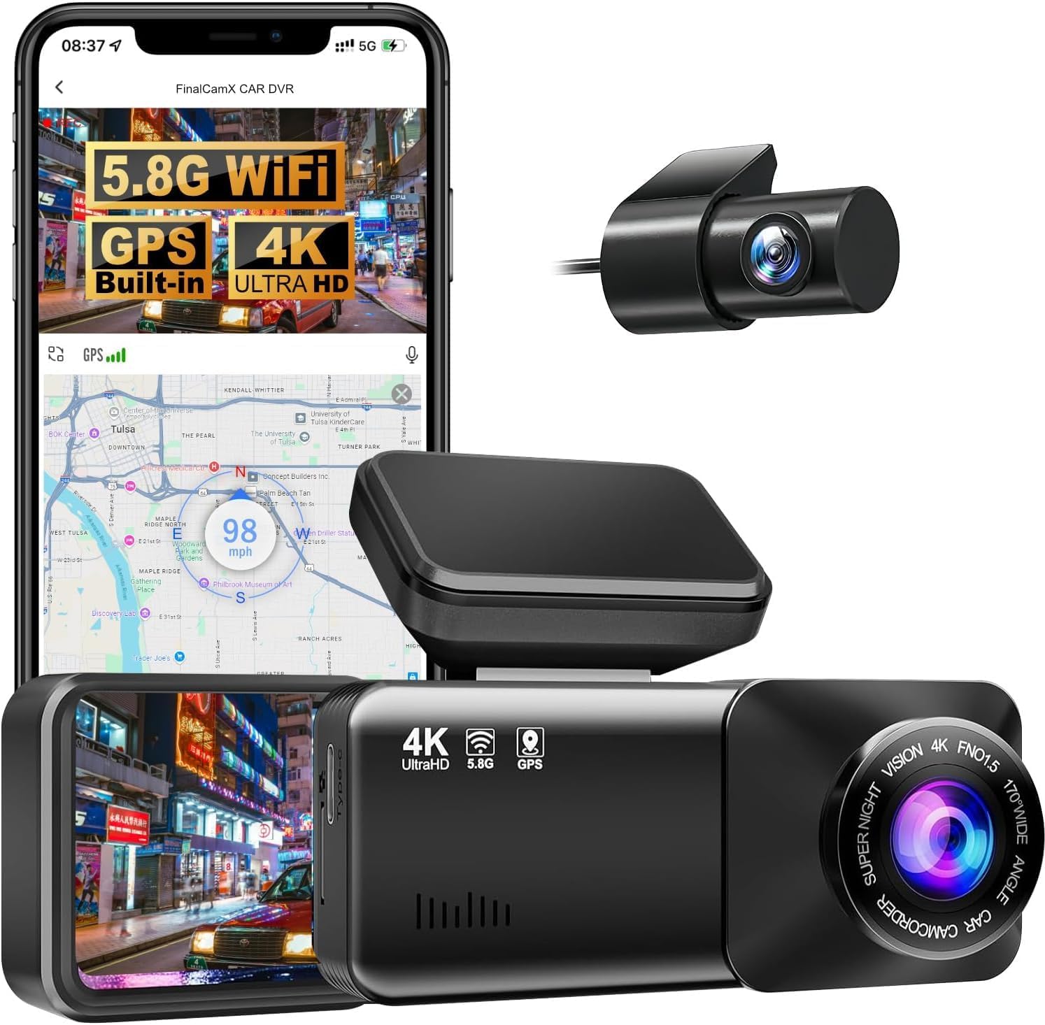 Osmo Dashcam Pro 2.0 mit 4K Vorne Hinten, 5.8GHz WiFi, kostenlose 64-GB-Karte, Dashcam mit Parküberwachung, 170° Weitwinkel, Parkmodus & Nachtsicht