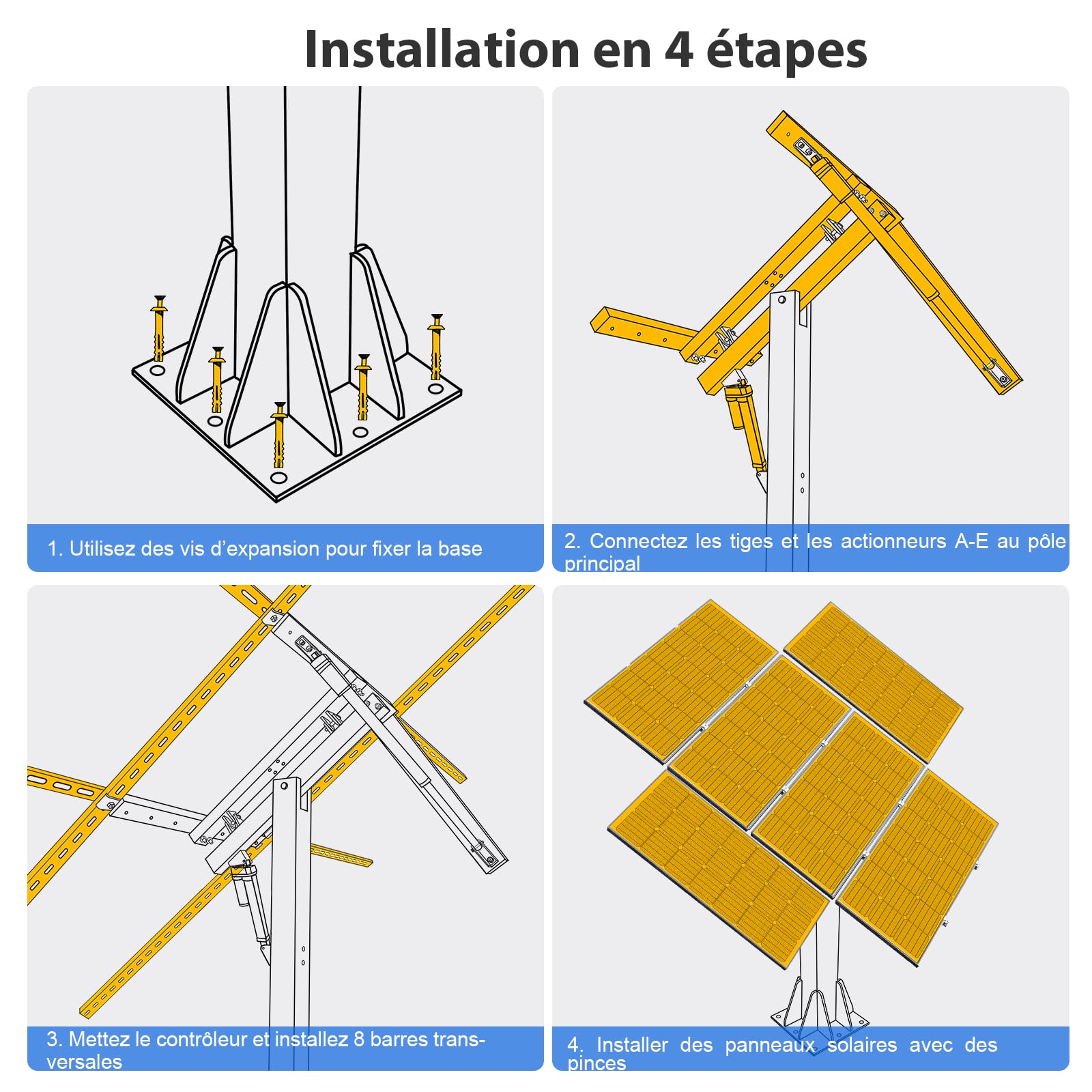 ECO-WORTHY Support Panneau Solaire Tracker Solaire Fixation Panneau Solaire pour Toit, Balcons, Jardin, Maison, Support de suivi à deux axes 40 % de puissance en plus