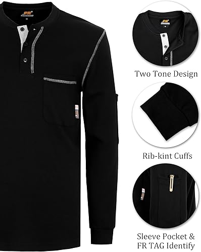 Miniatura 5 de KONRECO Camisas FR para hombres de manga larga Henley 7oz 100% algodón FRC camisa de soldadura de ropa