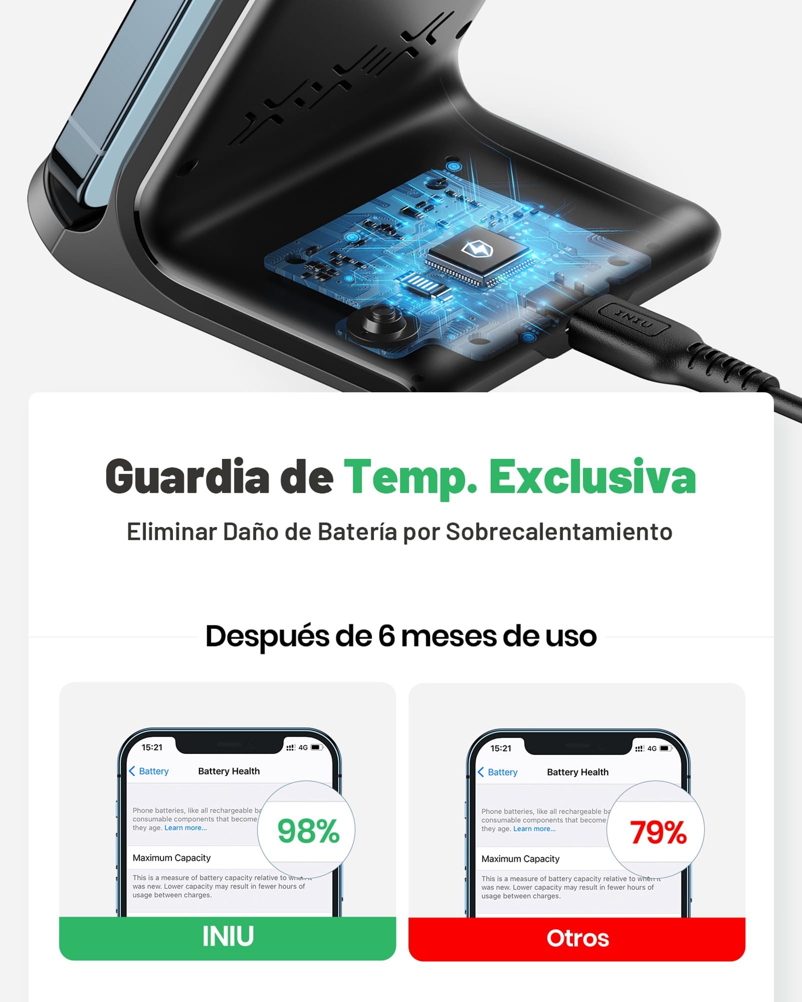 INIU Cargador Inalámbrico Rápido Stand, 15W Wireless Charger Estación Phone Fast Charge Holder para iPhone 17 16 15 14 13 12 11 Pro MAX Samsung Galaxy S23 S22 Google Pixel 8 7 6 etc — view 5