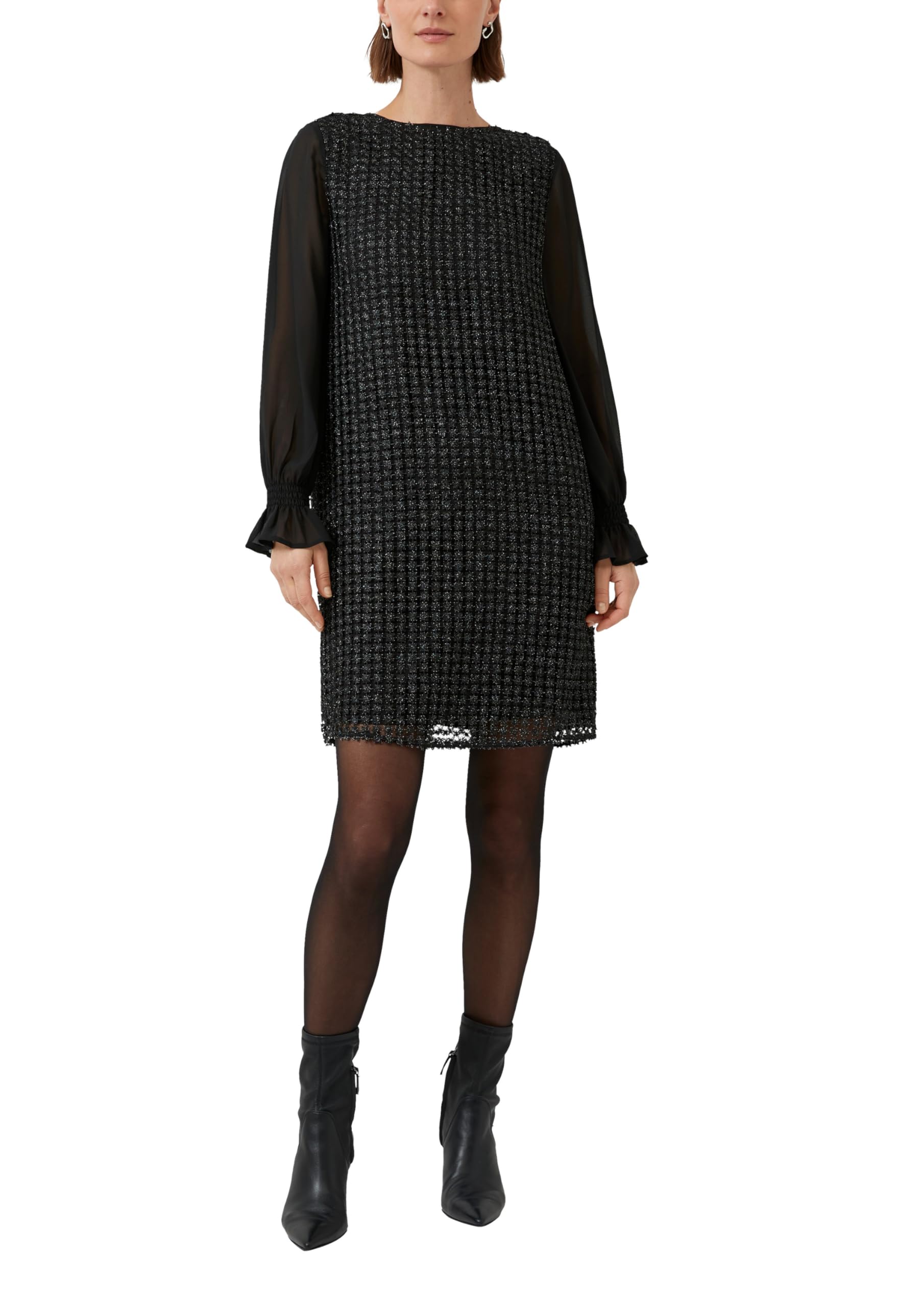 s.Oliver BLACK LABEL Damen 2171939 Kleid Langarm aus Häkelspitze