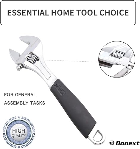 Vista 2 de Donext Llave ajustable de 12 pulgadas, herramienta de mano profesional, mango suave Llave de goma negra