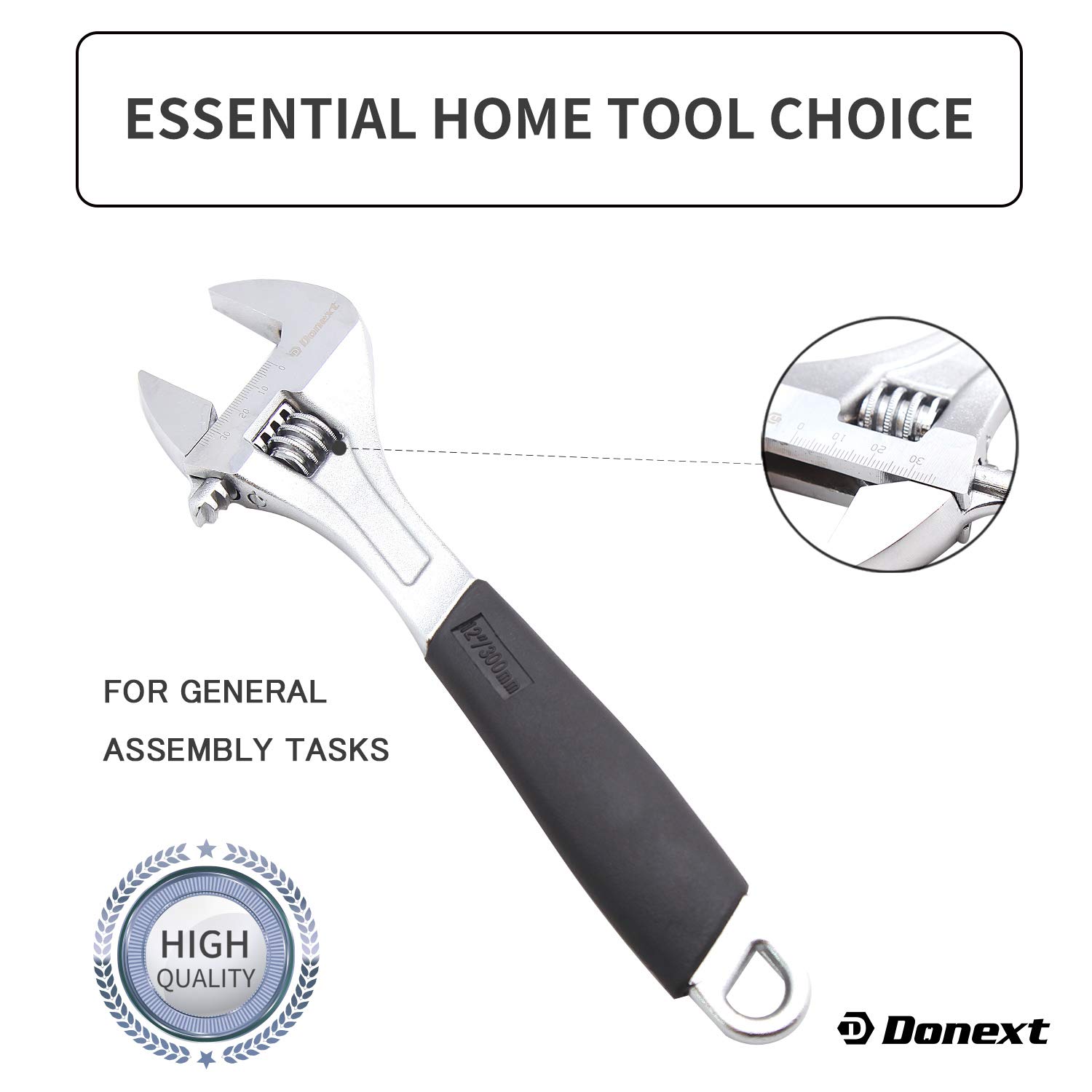 Llave de mano ajustable (12 pulgadas, herramienta profesional, mango de goma, acero CR-V, llave creciente, Herramientas Bricolaje