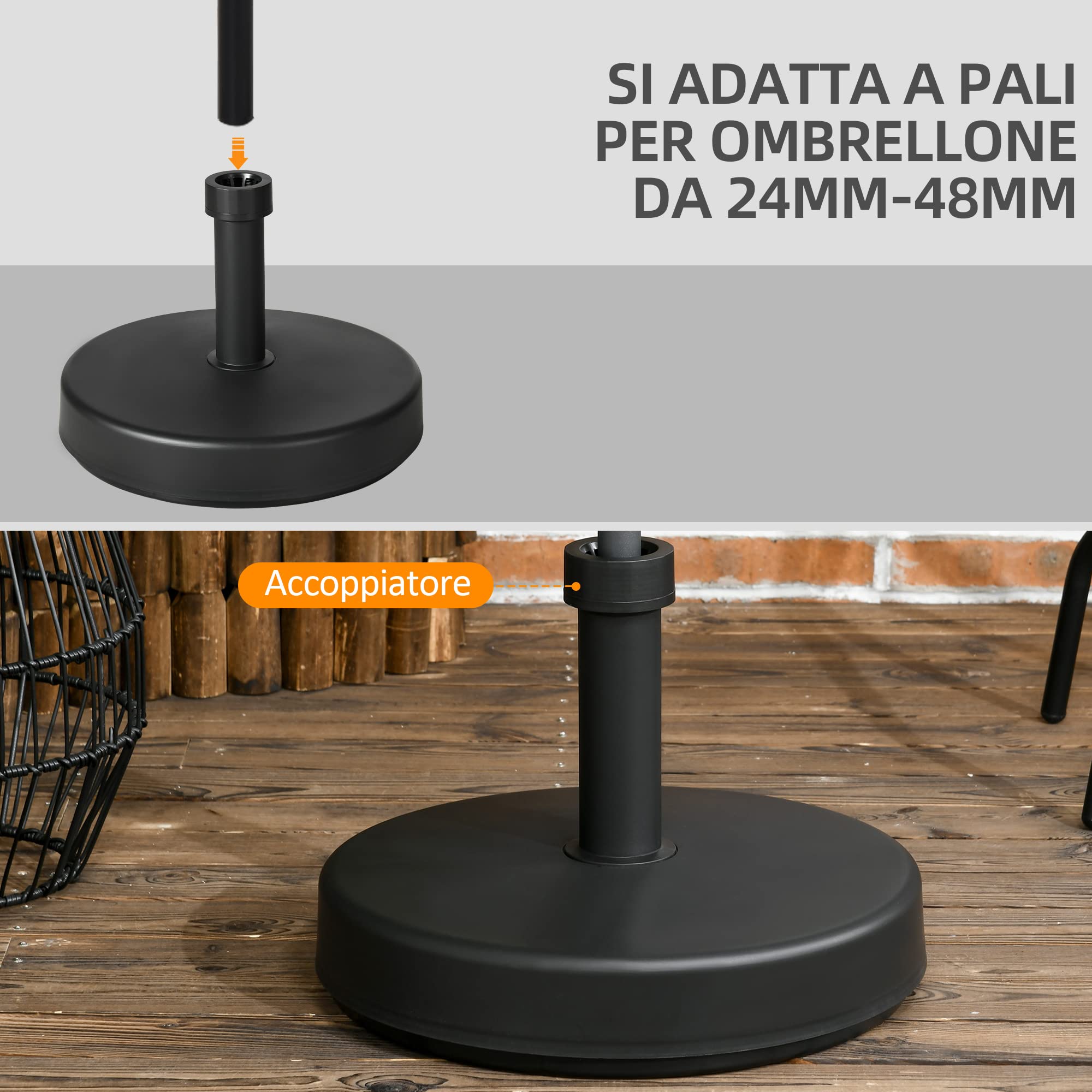 Outsunny Base per Ombrellone da Giardino in Plastica PP Max 18kg di Peso, Ø45x33 cm, Nero