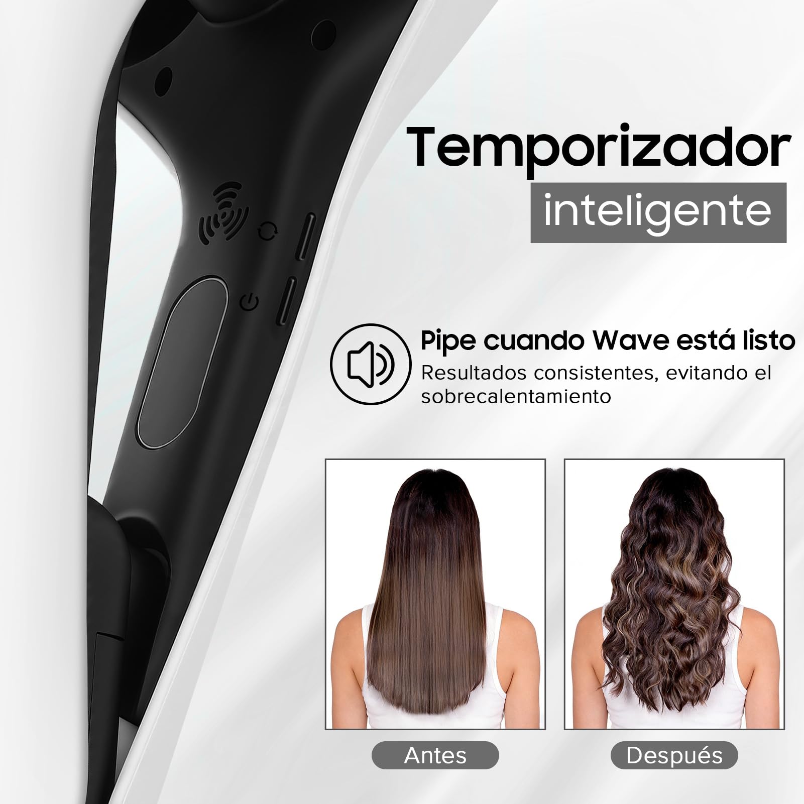 Rizador de Pelo Cerámica con Iones 32mm 138W Temperatura Ajustable 160-200°C 3 Tubos Ondas de Playa